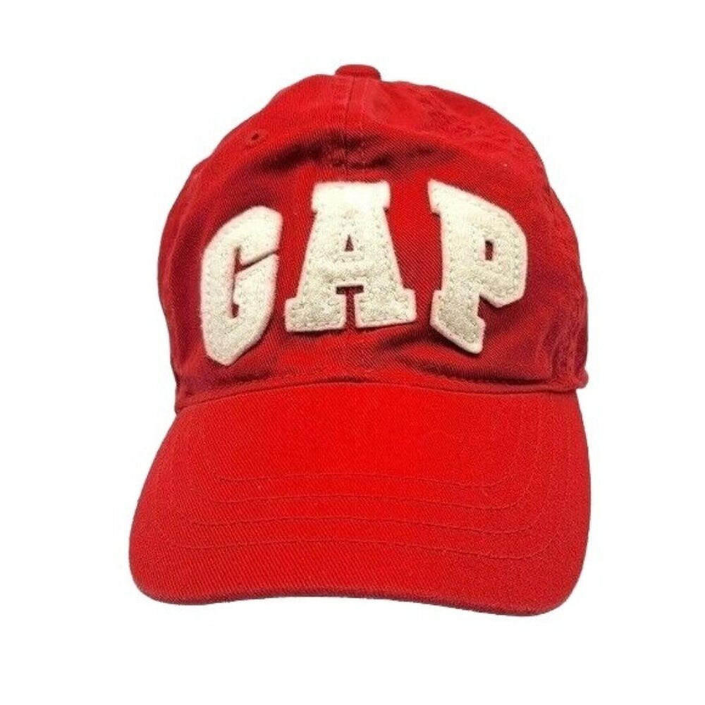 GAP Kids Baseball Hat Red Small Medium Applique Spell Out Hook Loop Logo